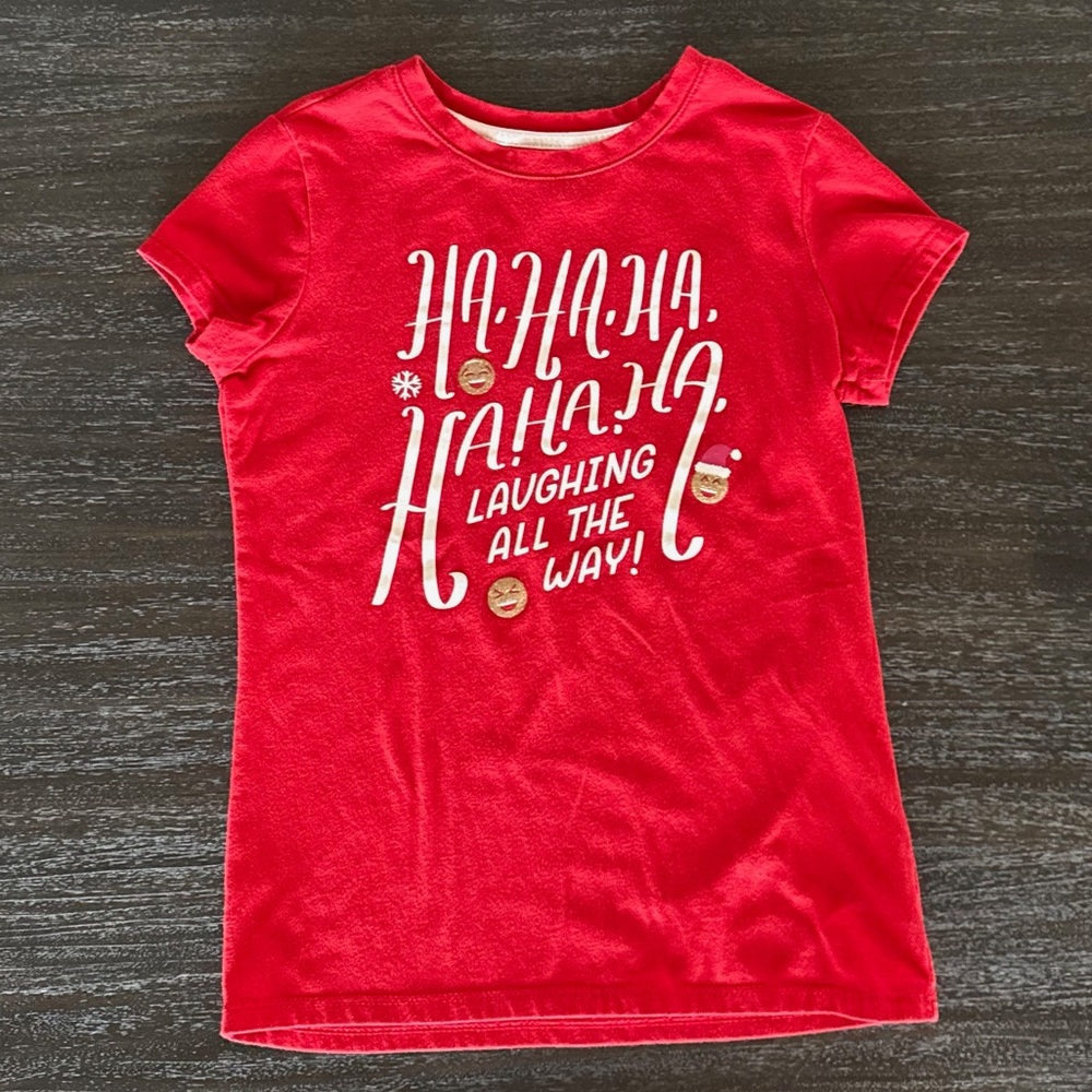 Cat & Jack Girls Medium (7/8) Red Holiday Short Sleeve Tee